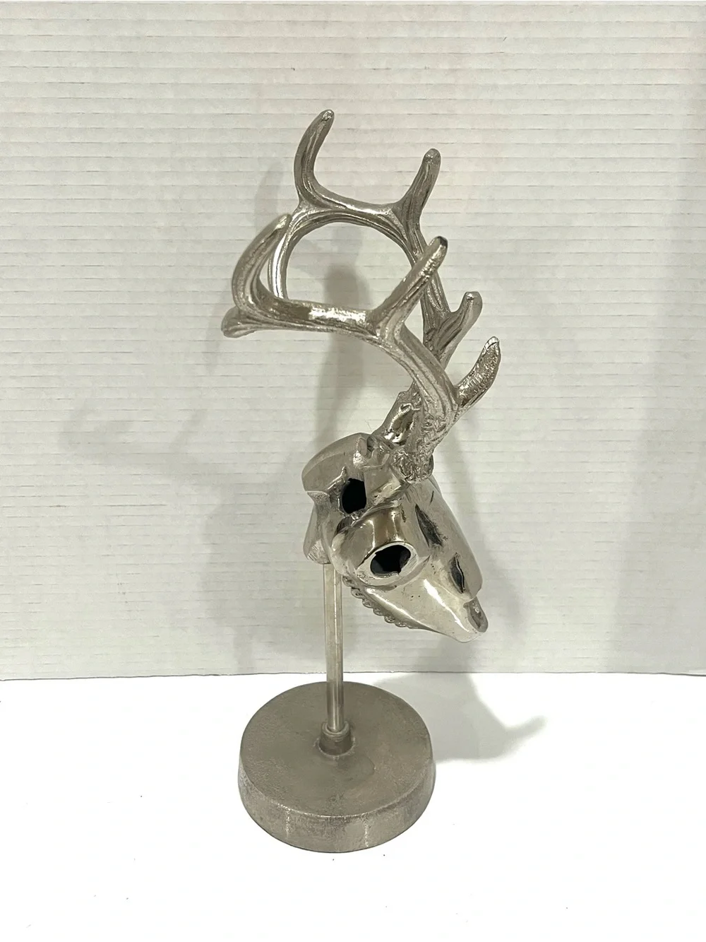Silver Deer Antler Head Sculpture Stand - Decorative Accent